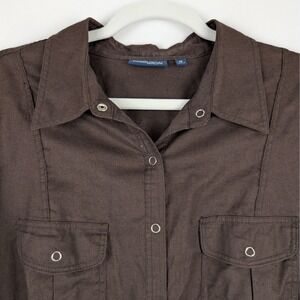 Preview International Brown Linen Blend Long Sleeve Button Down Shirt 1X Country